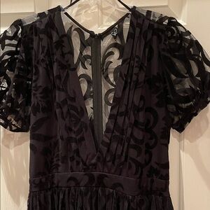 Windsor Black Sheer Short Puff Sleeve Dress 12 Very Long